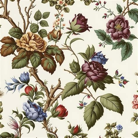 Premium Photo A Wallpaper With A Floral Pattern And Berries