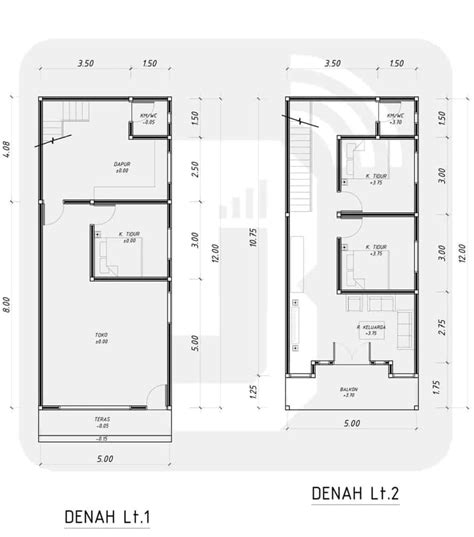 Desain Denah Ruko 2 Lantai Ukuran 5x10,6x12,8x12 Terbaik