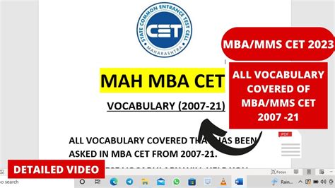 Mba Cet 2023 All Vocabulary Covered From 2007 21 Asked In Cet