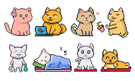 Premium Vector Set Of Cute Pixel Art Of Cats