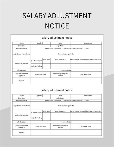 Salary Adjustment Notice Excel Template And Google Sheets File For Free