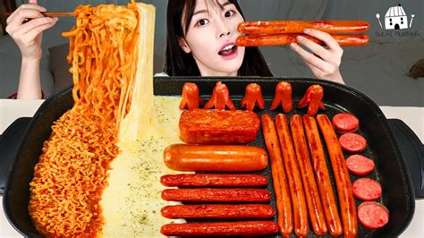 Asmr Mukbang 직접 만든 불닭볶음면 치즈 소세지 먹방 And 레시피 Fried Sausage Eating Youtube