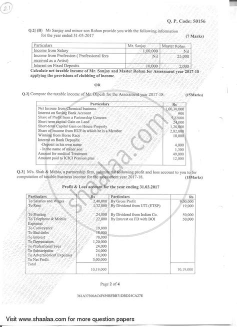 Taxation 5 Direct Taxes 2 2017 2018 Bcom Accounting And Finance