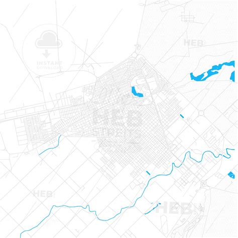 Trelew, Argentina PDF vector map with water in focus - HEBSTREITS