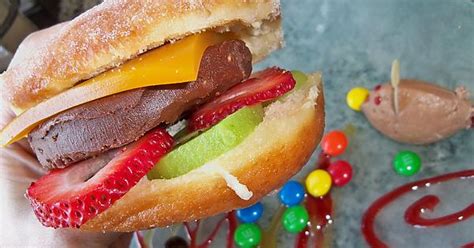 Nutella Burger Warm Donut Nutella Mousse Passion Fruit Gelatin Fresh Strawberries And Kiwi