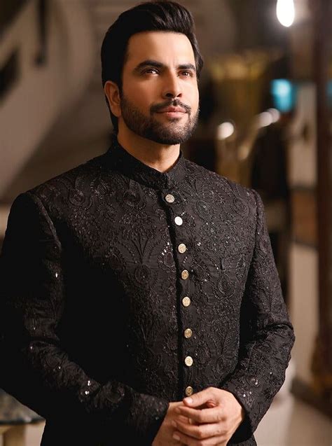 Pakistani Black Sherwani For Men Designer Dress GN70 Sherwani For