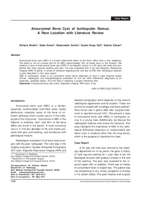 (PDF) Aneurysmal Bone Cyst of Ischiopubic Ramus: A Rare Location with ...