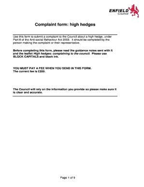 Fillable Online Complaint Form High Hedges Enfield Fax Email Print