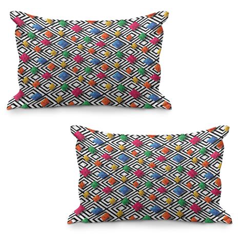 Geometric Quilted Pillowcover Set Of Lively Colored And D Styled