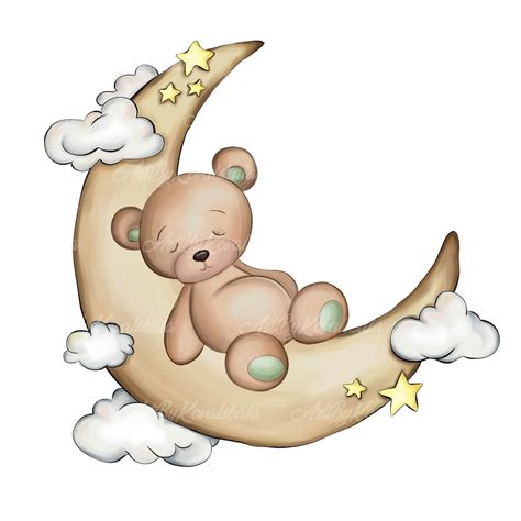 Teddy Bear Clipart Teddy Bear Sleeping On Moon Bear PNG Baby Shower