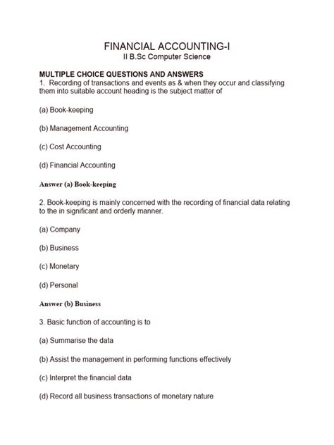 FINANCIAL ACCOUNTING - Objective Type Questions and Answers | PDF ...