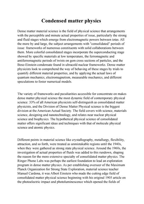 Condensed Matter Physics Condensed Matter Physics Dense Matter