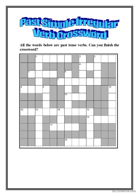 Crossword Puzzle Irregular Verbs English ESL Worksheets Pdf Doc