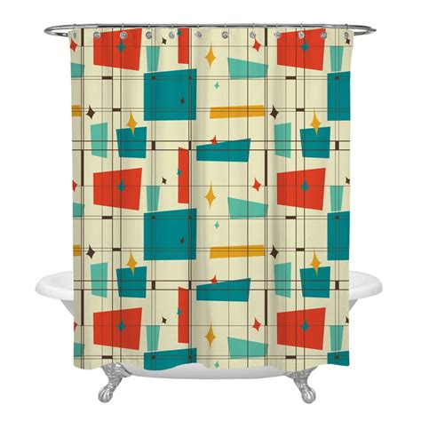 Mid Century Geometric Shower Curtain And Or Bathroom Set Etsy