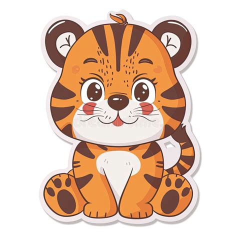 Cute Cartoon Tiger Cub Smiling And Sitting Down Generated With Ai Stock