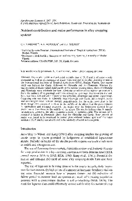 (PDF) Nutrient contribution and maize performance in alley cropping systems