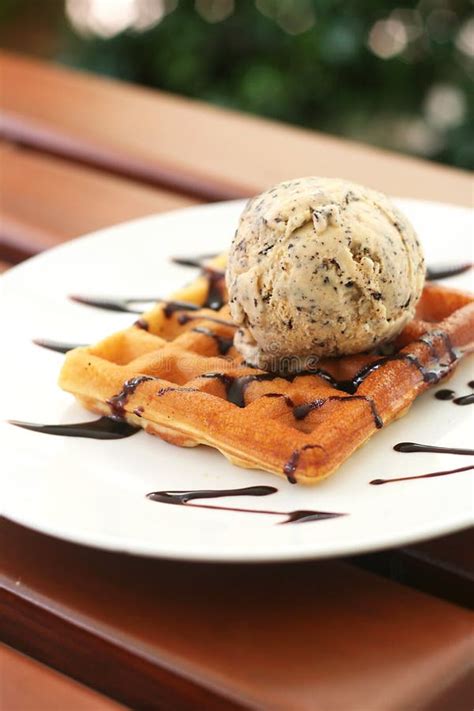 Waffle with Ice-cream Ice Cream Vanilla Chip Stock Photo - Image of ...