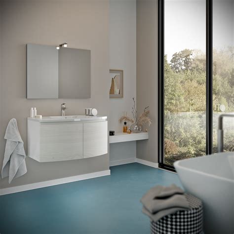 MOBILE BAGNO CURVO SOSPESO 80CM BIANCO CON ANTE ROVERE ARTICO GARDA