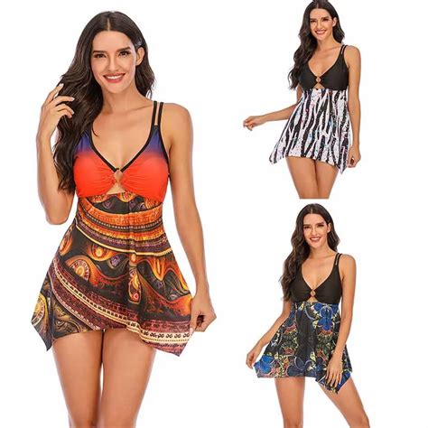 Novo Maiô Feminino Plus Size Traje De Banho Estampa Tankini Conjunto