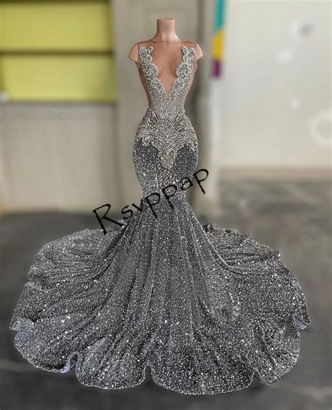 Real Picture Silver Mermaid African Black Girl Prom Dresses 2023