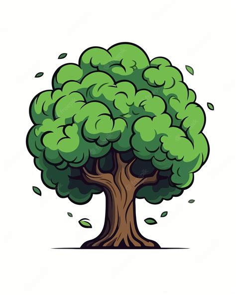 Premium Vector A Cartoon Tree With Green Leaves On A White Background