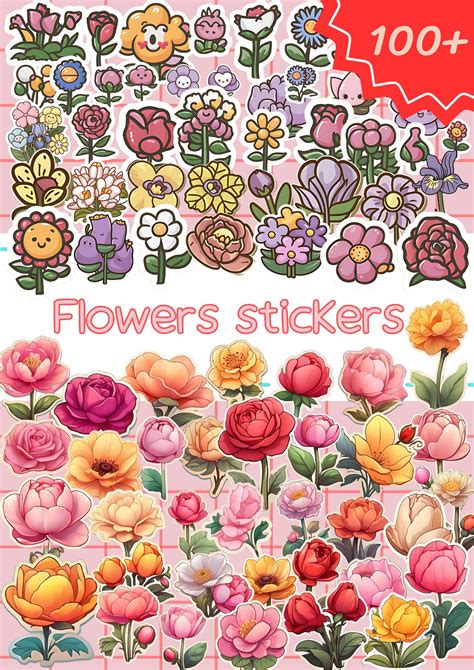 Digital Stickers,cute Flowers Sticker PNG, Kawaii Flower Sticker, Cute ...