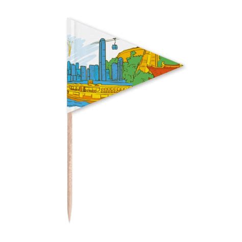 China Hong Kong Victoria Watercolor Toothpick Triangle Cupcake Toppers Flag