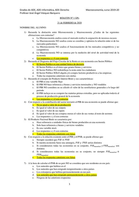 Boletin GP 1 Macro Con Respuestas Grados De ADE ADE Informtica