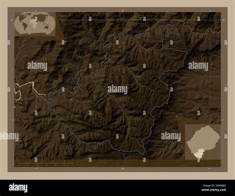 Quthing District Of Lesotho Elevation Map Colored In Sepia Tones With