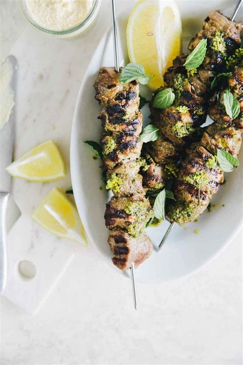 Lamb Skewers With Mint Sauce Recipe Lamb Skewers Mint Sauce Lamb Recipes