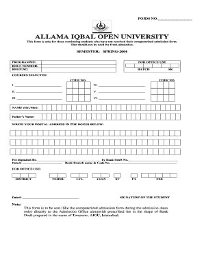 Online Admission Form Allama Iqbal Open University Fill And Sign