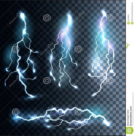 Set Of Transparent Electric Lightning Bolts Stock Vector