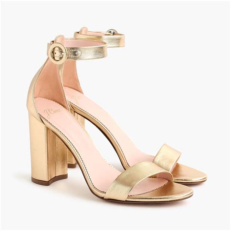 J Crew Stella Heels With Ankle Strap In Metallic Leather Lyst