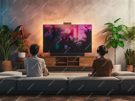 Premium AI Image | two people sitting on a couch watching tv