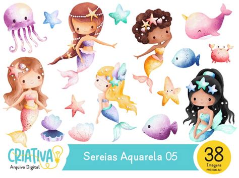 Kit Digital Sereias Aquarela 05 Elo7 Produtos Especiais