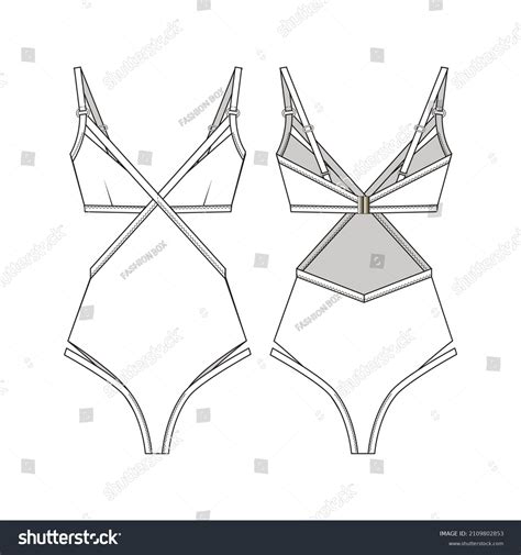 Fashion Technical Drawing Lingerie Cutout Bodysuit Stock Vector