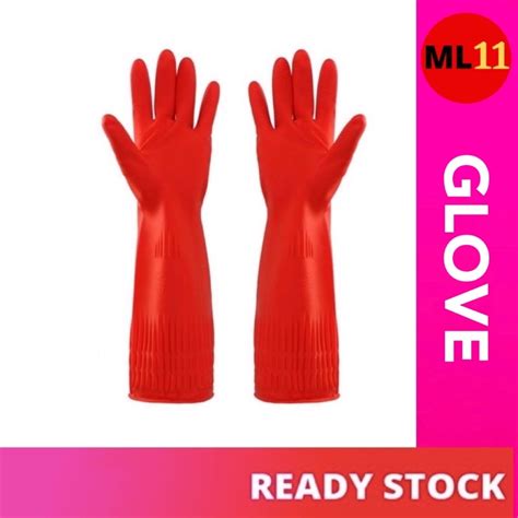 Rubber Latex Gloves Glove Kitchen Long Dish Washing Cleaning Protect