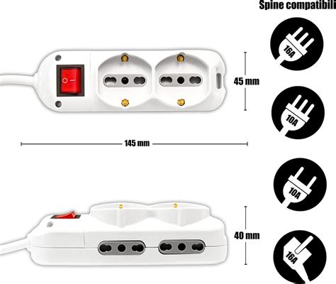 V Tac Ciabatta Multipresa Elettrica Posti Con Interruttore E Cavo