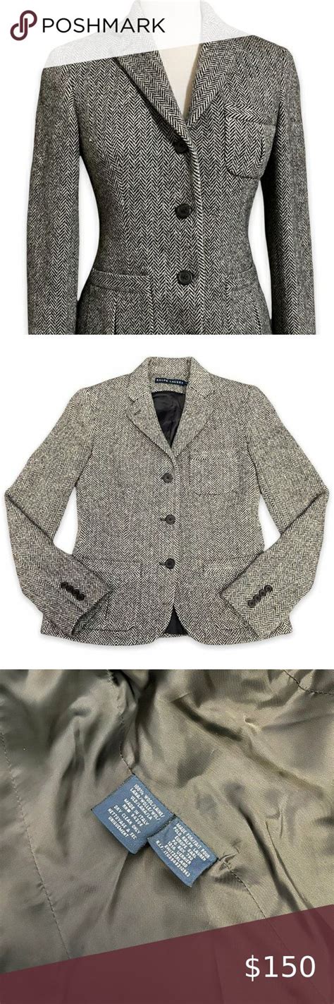 Ralph Lauren Blue Label Herringbone Tweed Blazer Made In Italy 100 Wool Tweed Blazer Blazer