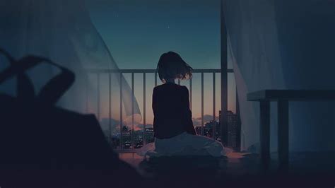 HD wallpaper: anime, anime girls, dusk, Open Windows, curtain, curtains ...