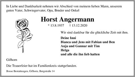 Traueranzeigen Von Horst Angermann Trauer Anzeigen De