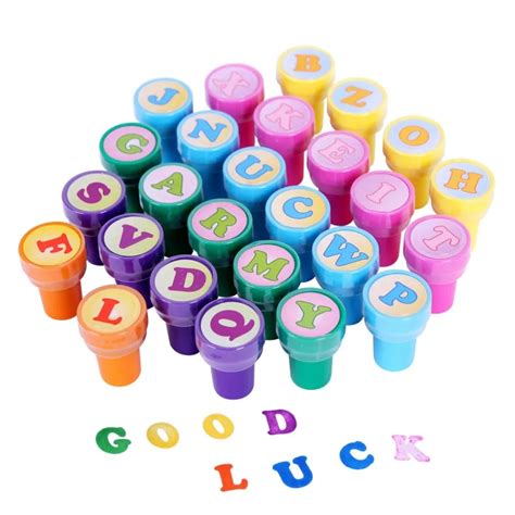 Assorted Mini Colorful Self Inking Plastic Alphabet Letters Stamps Set