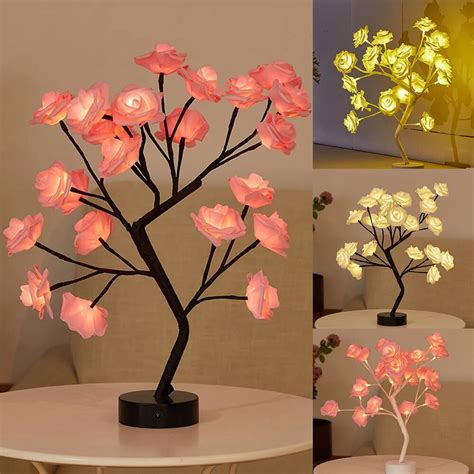 L Mpara De Mesa LED Con Bater A USB Flor De Rosa Bons I Rbol Luces