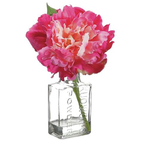 Fuchsia Polysilk Peony Floral In Glass Vase H Faux Flowers Glass