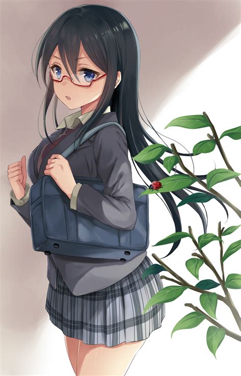 Safebooru 1girl Bag Black Hair Blue Eyes Female Gradient Gradient