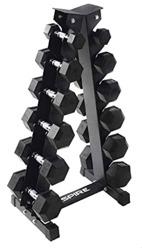 Inspire Fitness - Rubber Dumbbell Set with Vertical Rack - Rubber Hex ...