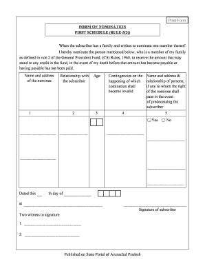 Fillable Online Arunachalpradesh Nic Nomination Provident Fund