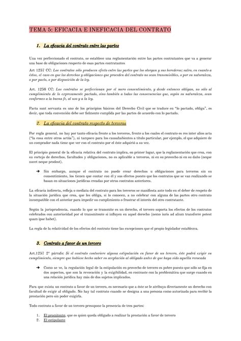 5 Contratos TEMA 5 EFICACIA E INEFICACIA DEL CONTRATO 1 La Eficacia