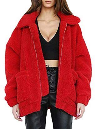 Ecowish ECOWISH Women S Coat Casual Lapel Fleece Fuzzy Faux Shearling