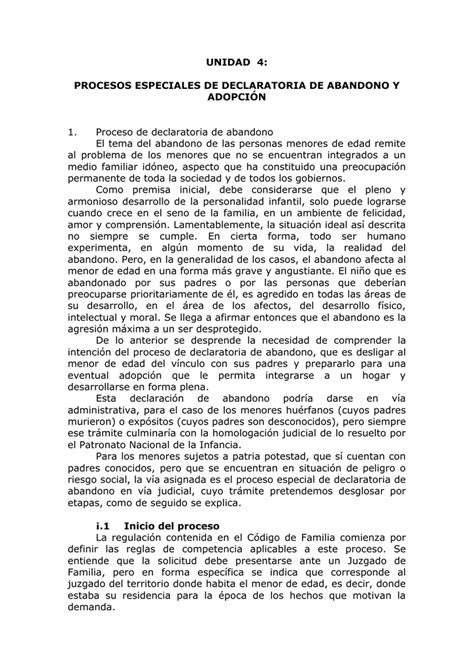 Unidad Procesos Especiales De Declaratoria De Abandono Y Adopci N